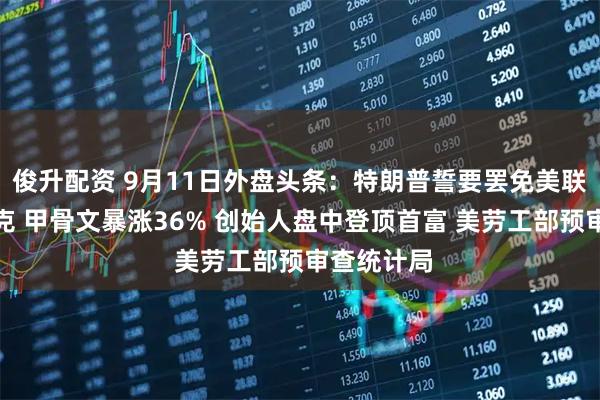 俊升配资 9月11日外盘头条：特朗普誓要罢免美联储理事库克 甲骨文暴涨36% 创始人盘中登顶首富 美劳工部预审查统计局